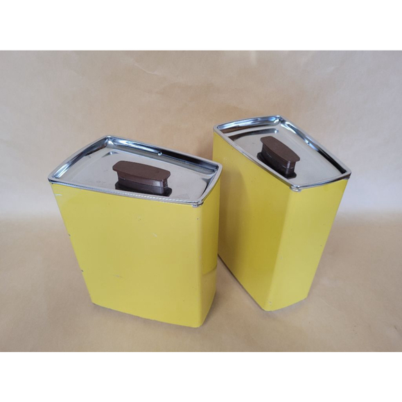 Vintage Lincoln Beautyeare Set of 2 Yellow Metal Storage Containers with Lids - Picture 2 of 16